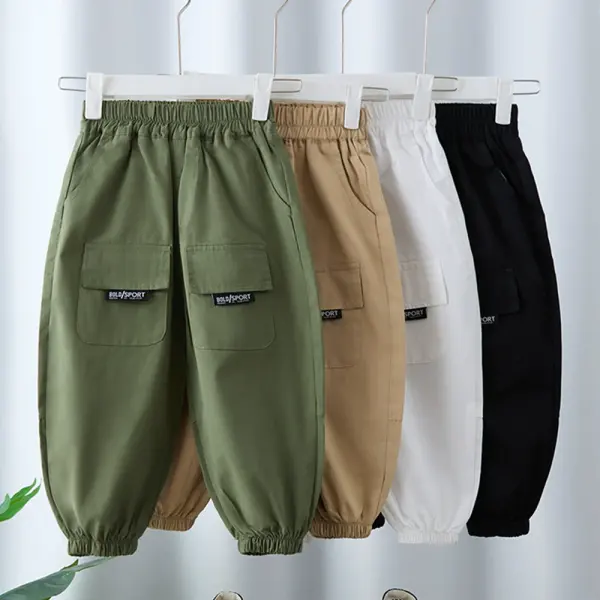 【18M-12Y】Boys Casual Solid Color Loose Cargo Pants - Popopieshop.com 