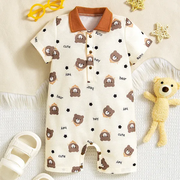 【0M-12M】Baby Boy Bear Print Short Sleeve Romper - Popopieshop.com 