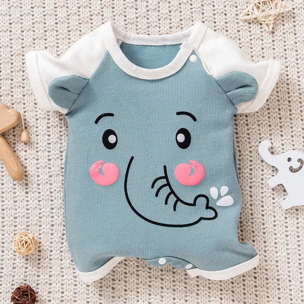【0M-9M】Baby Boy Elephant Print Short Sleeve Romper - Popopieshop.com 