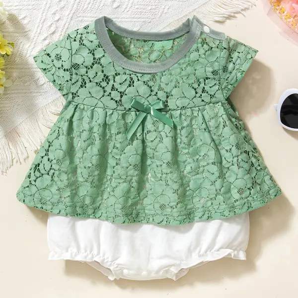 【0M-12M】Baby Girl Green Lace Short Sleeve Romper - Popopieshop.com 