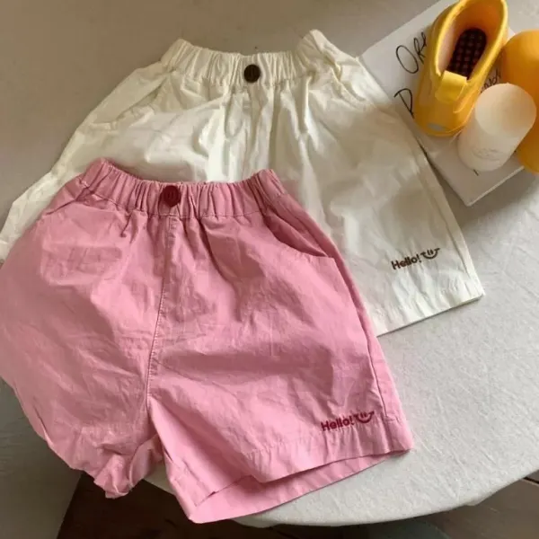 【18M-8Y】Girls Casual Minimalist Letter Embroidered Solid Color Shorts - Popopieshop.com 
