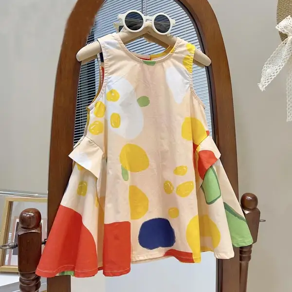 【18M-8Y】Girls Fashion Sweet Irregular Polka Dot Print Sleeveless Dress - Popopieshop.com 