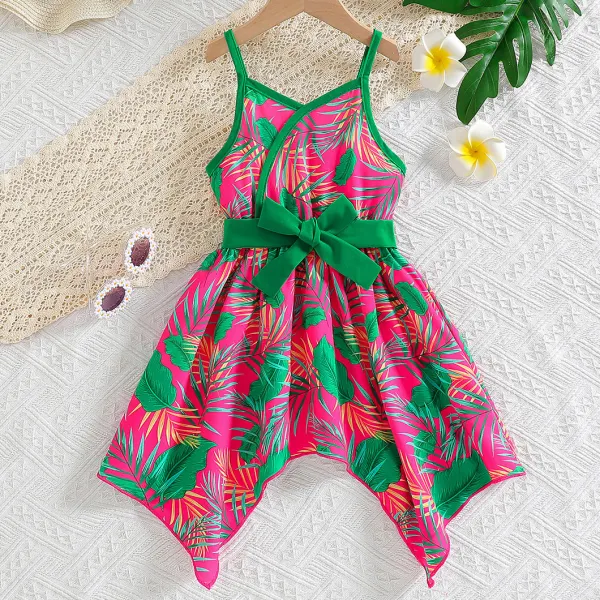 【3Y-7Y】Girls Sweet Casual Botanical Print Rose Cami Dress - Popopieshop.com 
