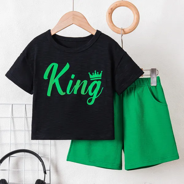【3Y-7Y】2-piece Boys Letter Print Short Sleeve T-shirt And Shorts Set - Popopieshop.com 