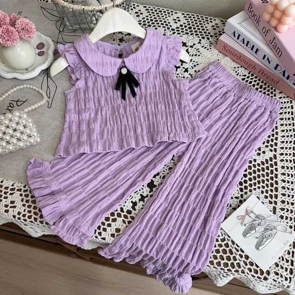 【18M-8Y】2-piece Girls Bow Sleeveless Top And Pants Set - Popopieshop.com 