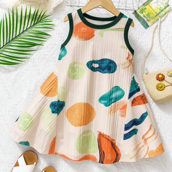 【3Y-7Y】Girls Colorful Geometric Print Sleeveless Dress - Popopieshop.com 
