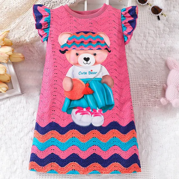 【18M-6Y】Girls Cute Cartoon Bear Printed Ruffle Dress - Popopieshop.com 
