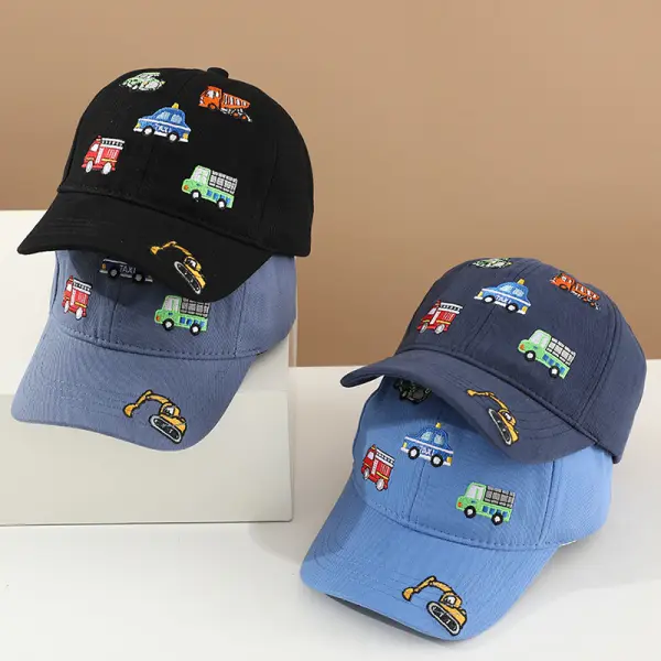Boys Casual Construction Vehicle Embroidered Baseball Cap Excavator, Fire Truck, Dump Truck, Taxi, Truck Pattern Hat - Popopieshop.com 