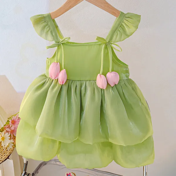 【12M-4Y】Girls Floral Applique Ruffle Dress - Popopieshop.com 