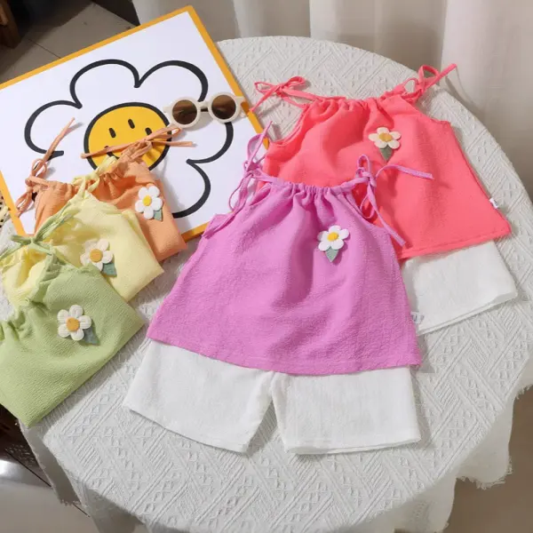 【12M-6Y】2-piece Girls Sweet Fresh Suspenders Top And Shorts Set - Popopieshop.com 