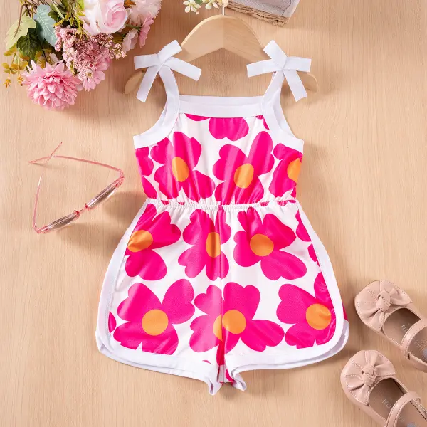 【12M-6Y】Girls Suspenders Bowknot Flower Print Jumpsuit - Popopieshop.com 