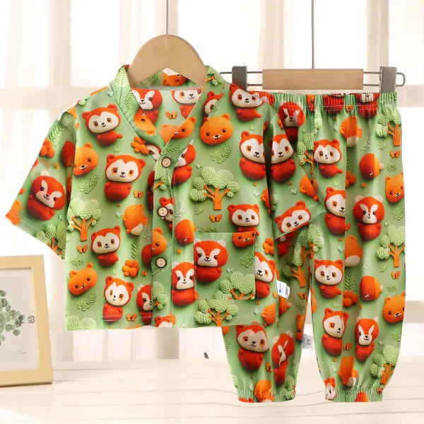【12M-10Y】2-piece Unisex Cute Colorful Cartoon Print Short Sleeve Pajamas Set - Popopieshop.com 