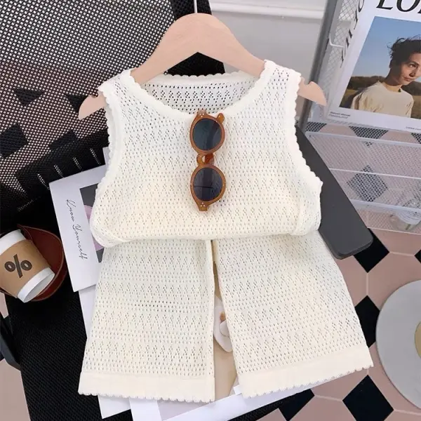 【2Y-9Y】2-piece Girls Fashion Casual Knitted Tank Top And Pants Set - Popopieshop.com 