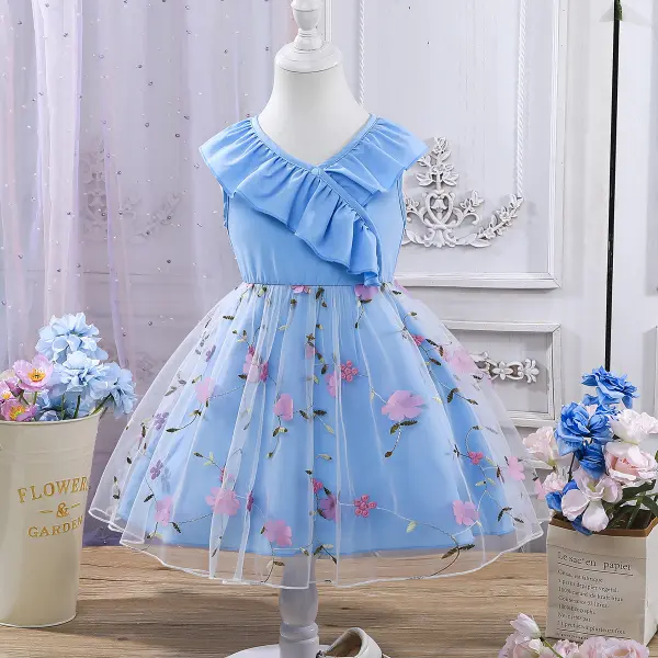【2Y-7Y】Girls Elegant Floral Ruffled Collar Princess Dress - Popopieshop.com 