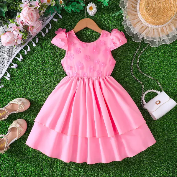 【3Y-7Y】Girl Elegant Pink Flower Bow Princess Dress - Popopieshop.com 