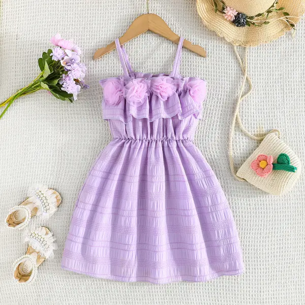 【4Y-9Y】Girls Elegant 3D Flower Decoration Collar Braces Dress - Popopieshop.com 