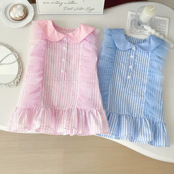 【18M-9Y】Girls Sleeveless Striped Mesh Dress - Popopieshop.com 