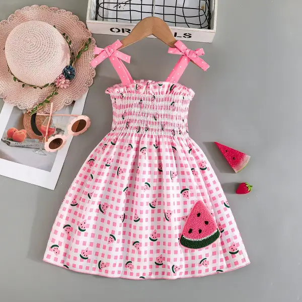 【2Y-7Y】Girls Cute Fruit Plaid Print Dress - Popopieshop.com 