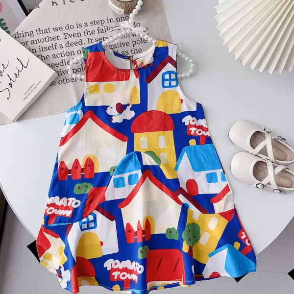 【2Y-7Y】Girls Colorful Cartoon Print Dress - Popopieshop.com 
