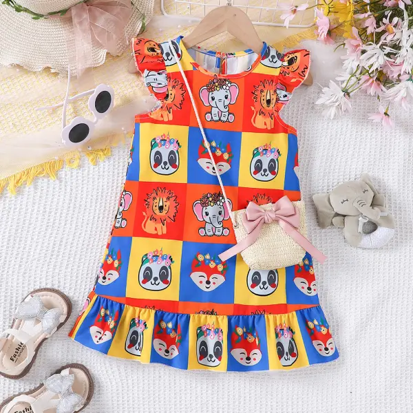 【18M-7Y】Girls Cute Cartoon Animal Print Dress With Bag - Popopieshop.com 