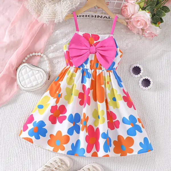 【18M-7Y】Girls Bow Flower Print Dress - Popopieshop.com 