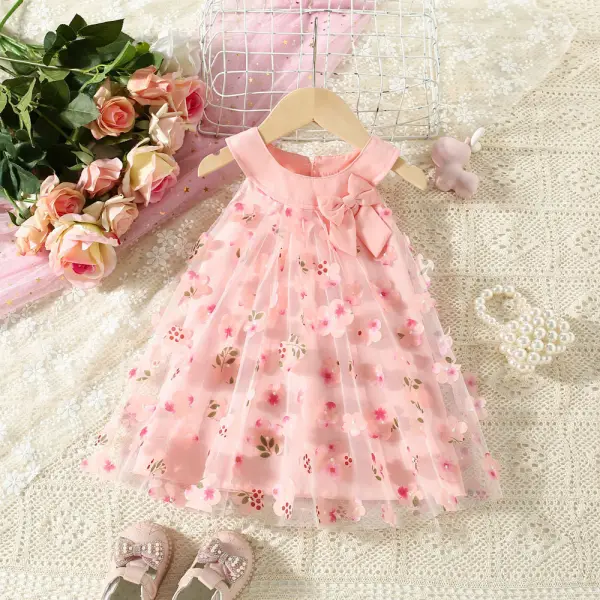 【3M-3Y】Girls Mesh Petal Print Halter Neck Princess Dress - Popopieshop.com 