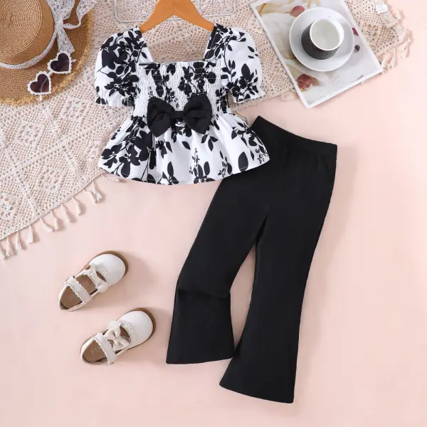【2Y-7Y】2-piece Girls Cute Print Puff Sleeve Set - Popopieshop.com 