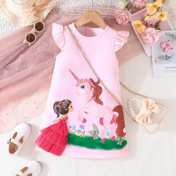 【3Y-7Y】Girls Cute Unicorn Print Sleeveless Dress - Popopieshop.com 