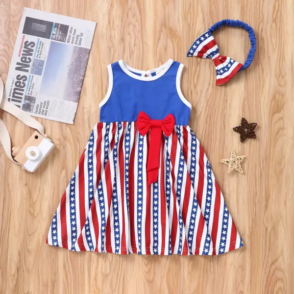 【18M-5Y】Girls Independence Day Sleeveless Dress With Hairband - Popopie.com 