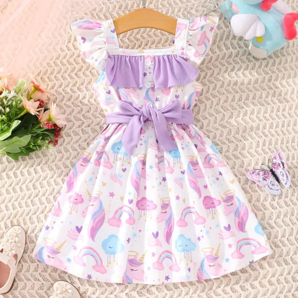 【18M-7Y】Girls Cartoon Cloud Print Dress With Belt - Popopieshop.com 