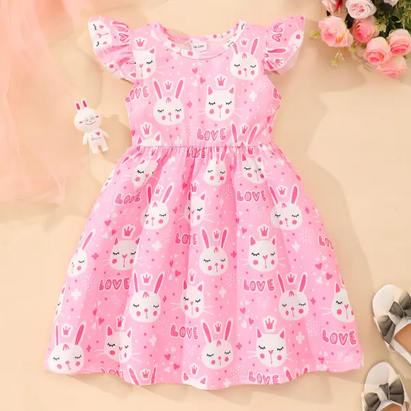 【18M-8Y】Girls Printed Flying Sleeve A-Line Dress - Popopieshop.com 