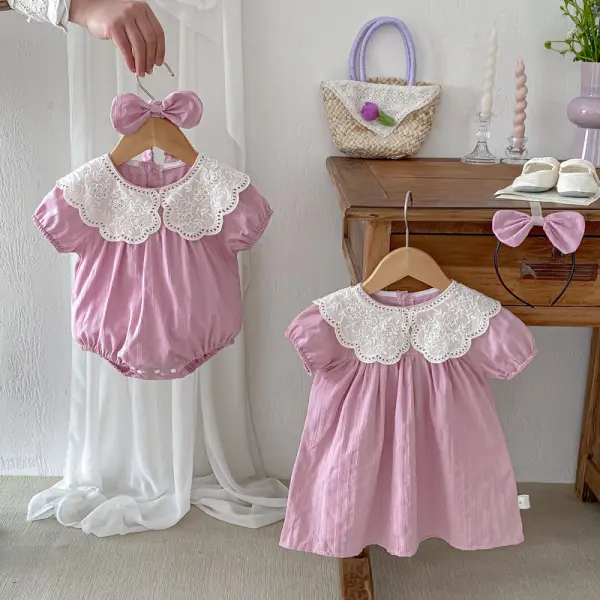 【12M-5Y】Girls Light Purple Dress And Romper Sisters Matching Outfits - Popopieshop.com 