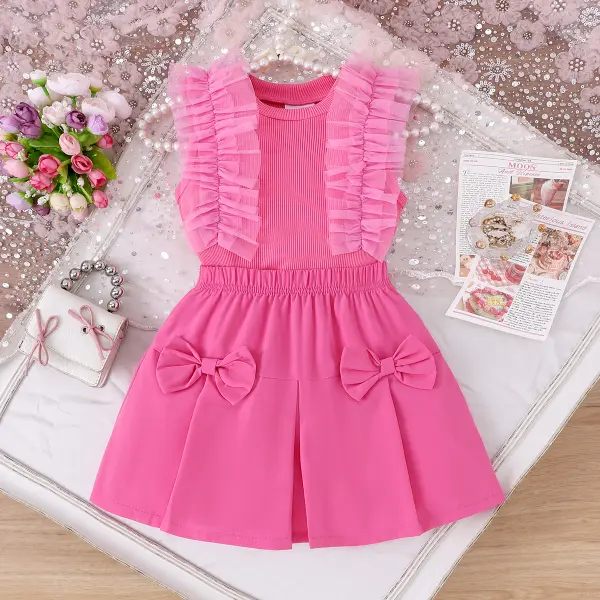 【2Y-7Y】2 -piece Girls Pink Bow Tulle Sets - Popopieshop.com 