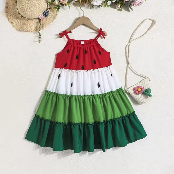 【3Y-8Y】Girls Watermelon Three Color Splicing Dress - Popopieshop.com 