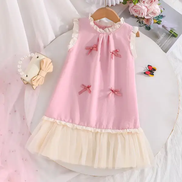 【2Y-8Y】Girls Pink Bow Sleeveless Dress - Popopieshop.com 