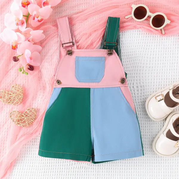 【6M-4Y】Girls Colorblock Pocket Jumpsuit - Popopieshop.com 