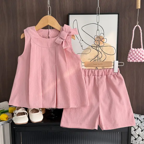 【2Y-7Y】2-piece Girls Solid Color Bow Set - Popopieshop.com 
