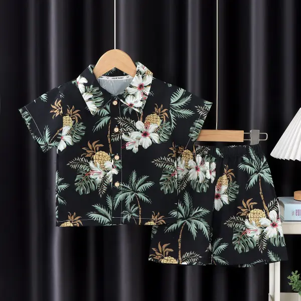 【12M-7Y】2-piece Boys Cartoon Printed Short-sleeved Shirt And Shorts Suit - Popopieshop.com 