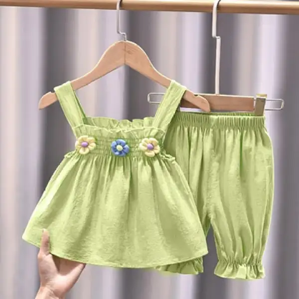 【3M-5Y】2-piece Girls Floral Top And Bloomers Set - Popopieshop.com 