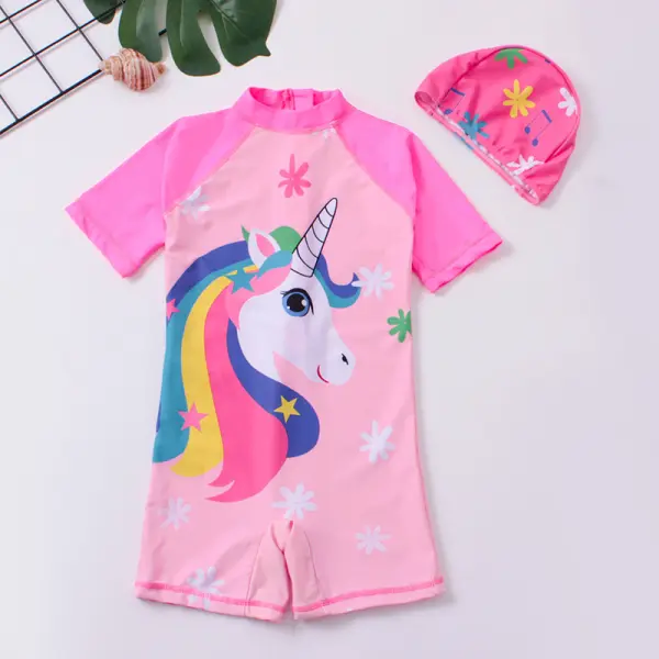 【18M-11Y】Girls Pink Unicorn Print One-piece Swimsuit - Popopieshop.chimpone.com 
