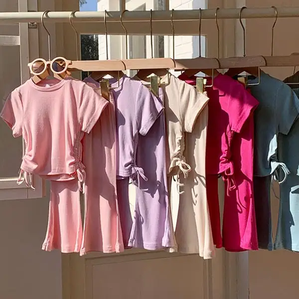 【18M-9Y】2-piece Girls Solid Color T-shirt And Pants Set - Popopieshop.com 