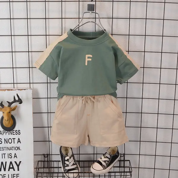 【12M-5Y】2-piece Boys Letter Printed Solid Color T-shirt And Shorts Set - Popopieshop.chimpone.com 