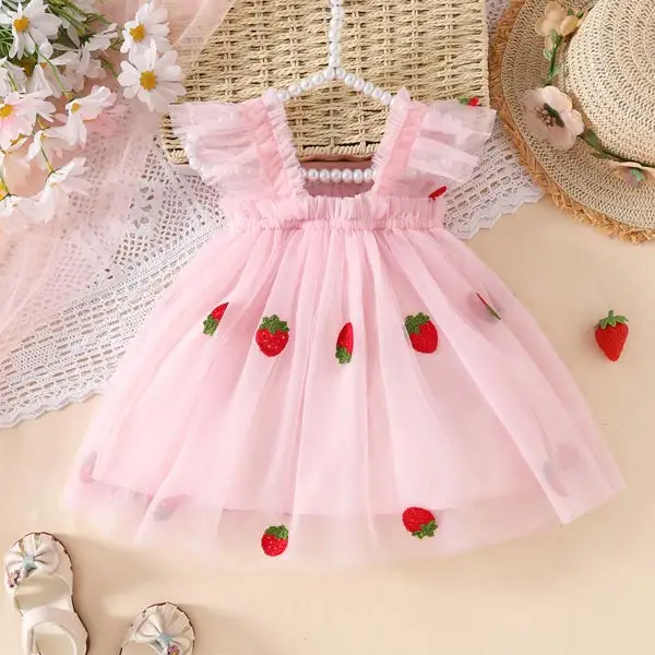 【6M-4Y】Girls Cute Fruit Embroidery Tulle Dress - Popopieshop.com 