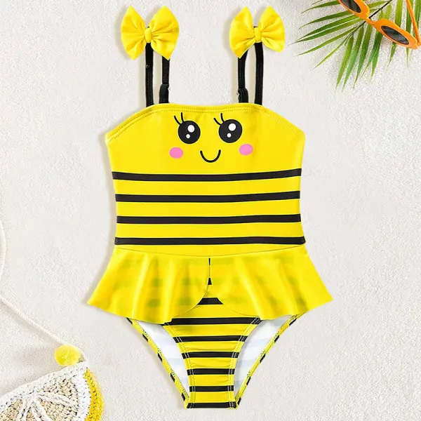 【18M-5Y】Girls Bee Stripe Print One-piece Swimsuit - Popopieshop.com 