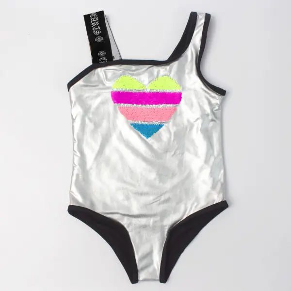 【3Y-8Y】Girls Colorful Sequined Heart One-piece Swimsuit - Popopieshop.chimpone.com 