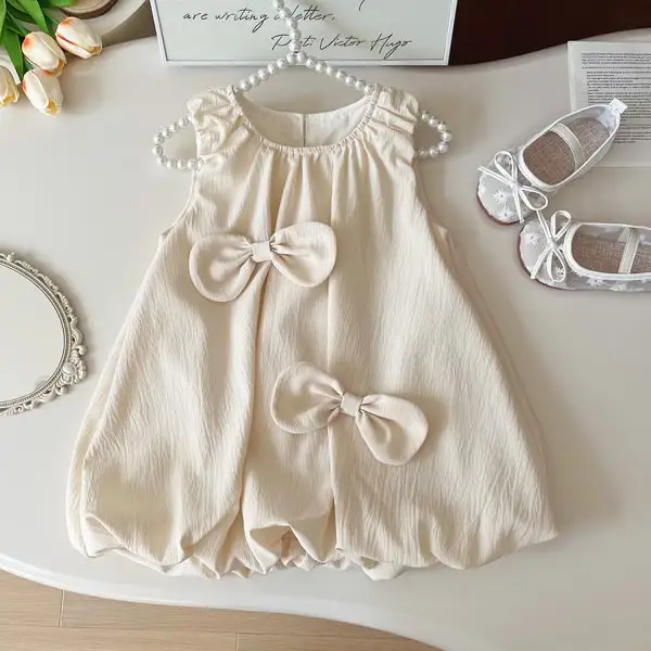 【18M-10Y】Girls Solid Color Bow Sleeveless Dress - Popopieshop.com 