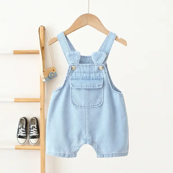 【12M-5Y】Girls Solid Color Short Denim Overalls - Popopieshop.com 