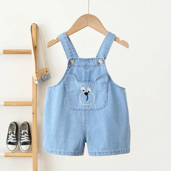【12M-5Y】Girls Solid Color Short Denim Overalls - Popopieshop.com 