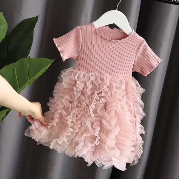 【12M-6Y】Girls Solid Color Patchwork Cake Dress - Popopieshop.com 