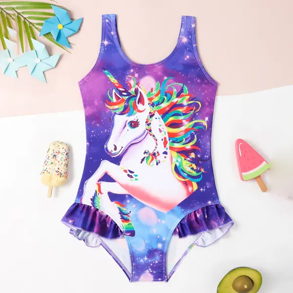 【3Y-11Y】Girls Unicorn Print One-piece Swimsuit - Popopieshop.com 